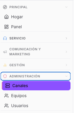 Menú de canales